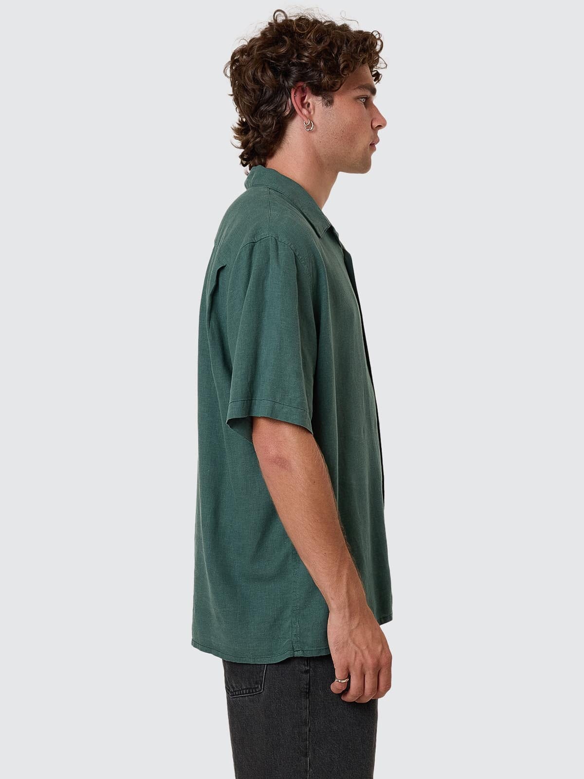 Hemp Minimal Thrills Contrast Stitch Bowling Shirt - Sea Pine