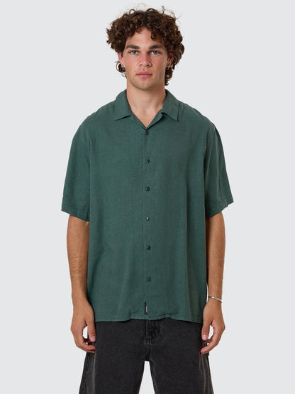 Hemp Minimal Thrills Contrast Stitch Bowling Shirt - Sea Pine