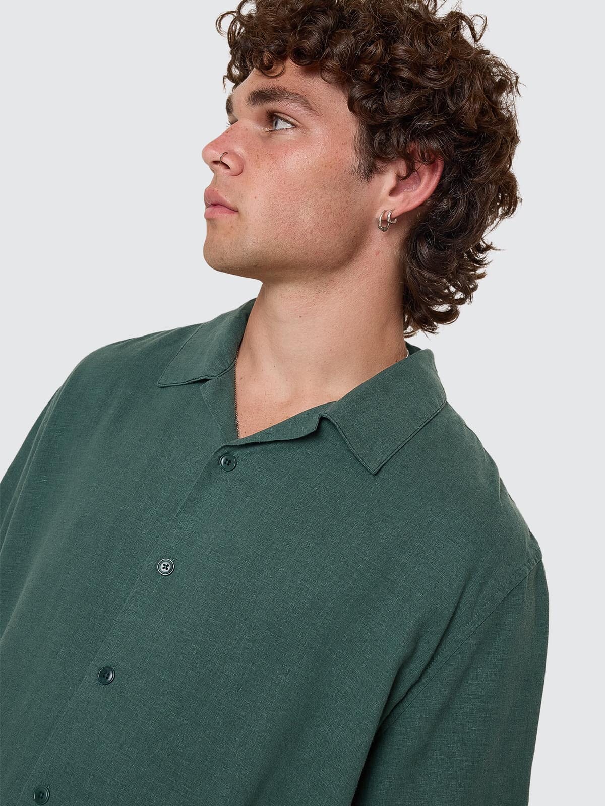 Hemp Minimal Thrills Contrast Stitch Bowling Shirt - Sea Pine
