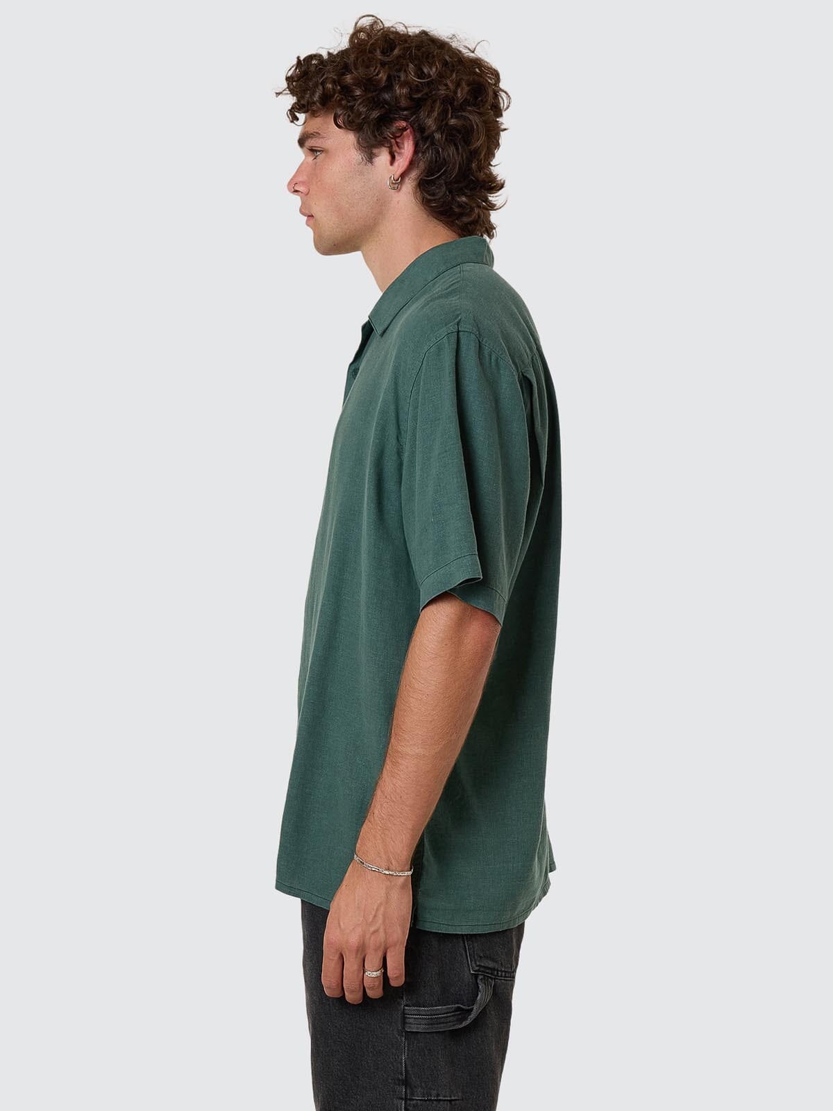 Hemp Minimal Thrills Contrast Stitch Bowling Shirt - Sea Pine