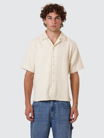 Vanished Cropped Short Bowling Shirt - Heritage White