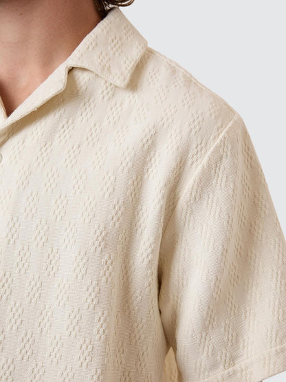 Vanished Cropped Short Bowling Shirt - Heritage White