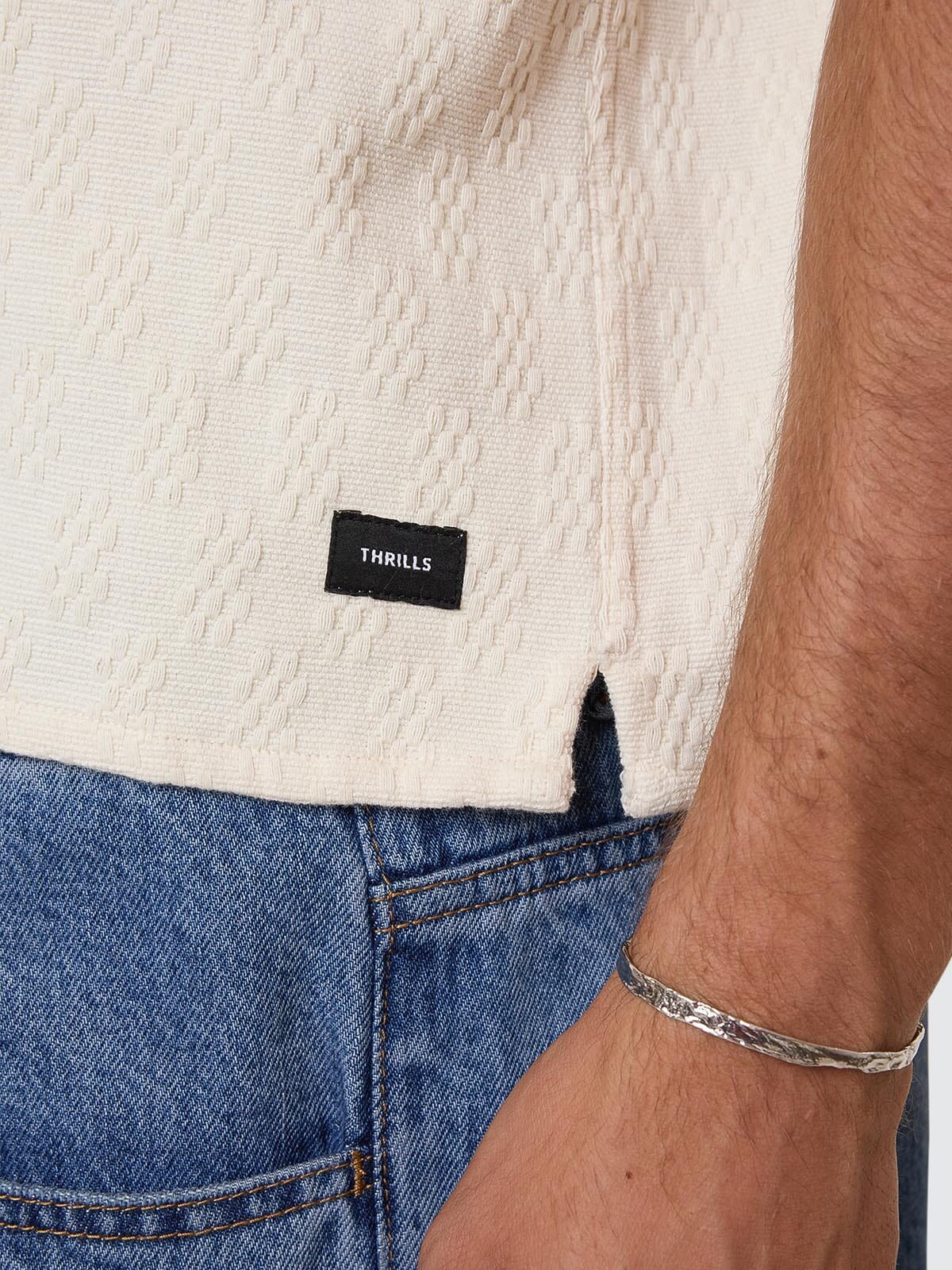 Vanished Cropped Short Bowling Shirt - Heritage White