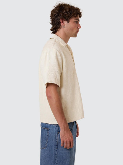 Vanished Cropped Short Bowling Shirt - Heritage White