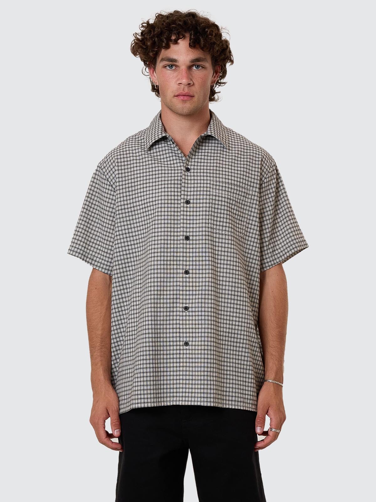 Thrills Union Short Sleeve Check Shirt - Light Stone