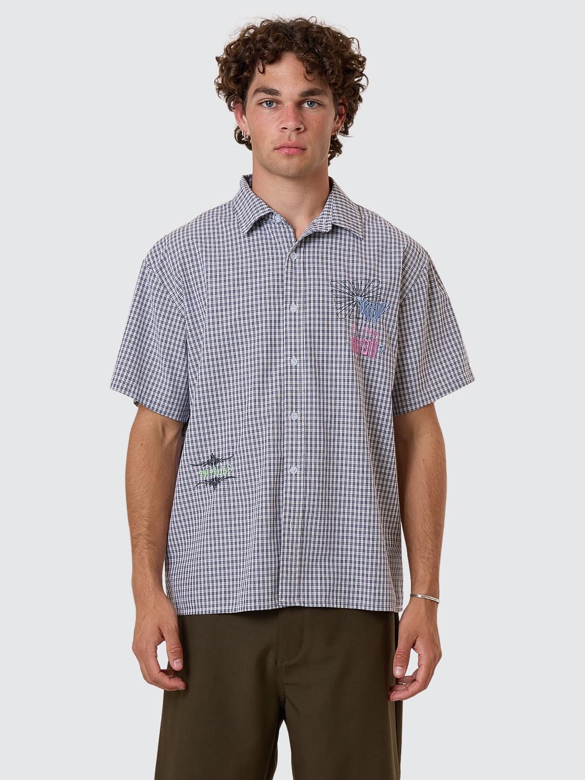 Transmission Short Sleeve Cropped Shirt - Navy