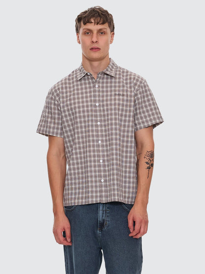 Adorned Check Cropped Short Sleeve Shirt - Java