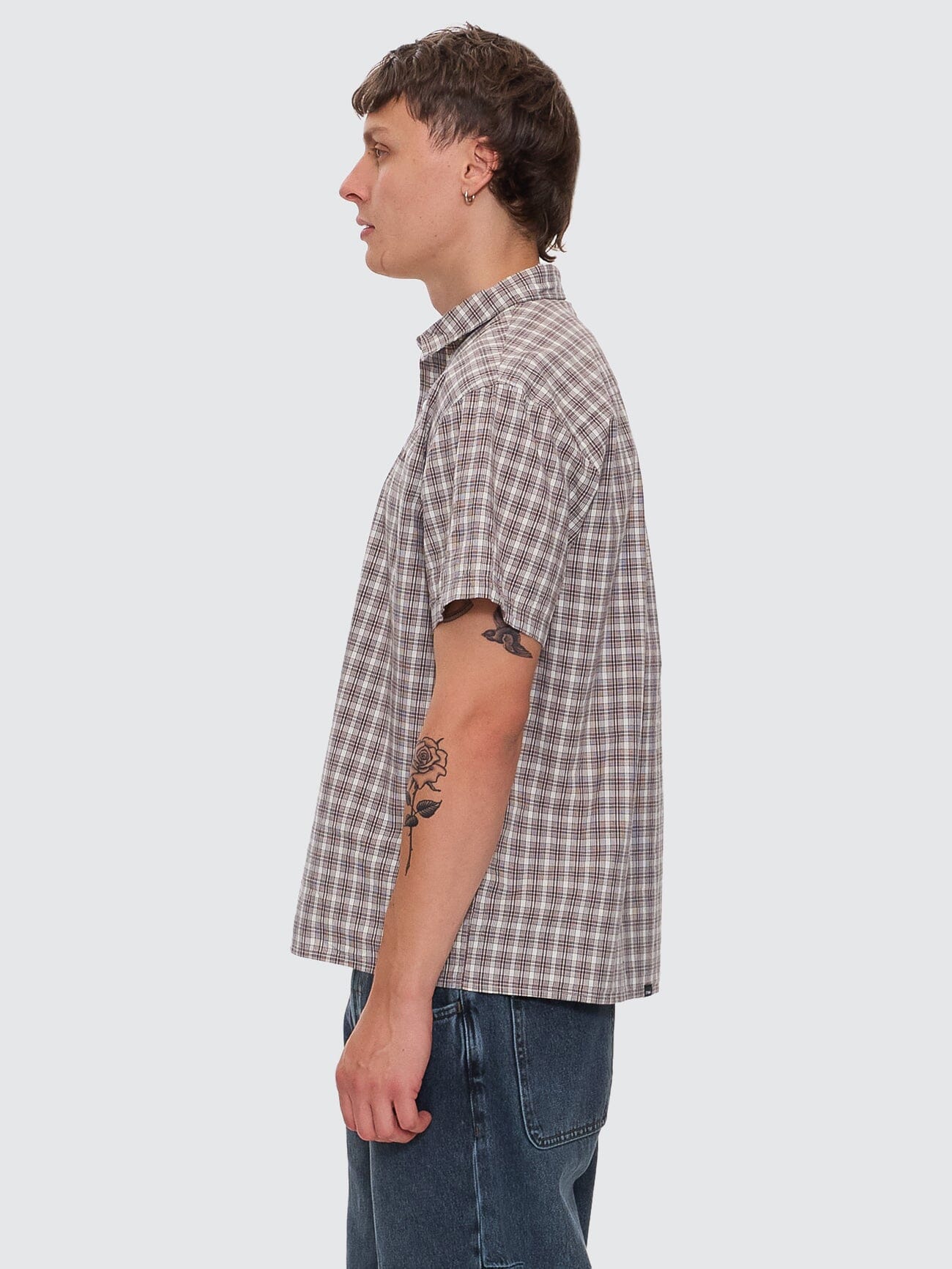 Adorned Check Cropped Short Sleeve Shirt - Java