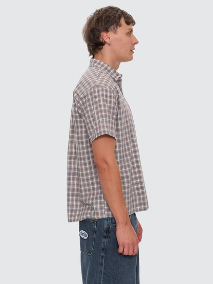 Adorned Check Cropped Short Sleeve Shirt - Java